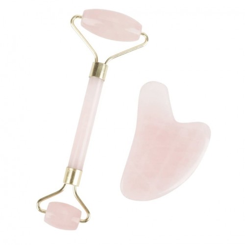 Duo Masaje facial - Rodillo y gua sha Cuarzo